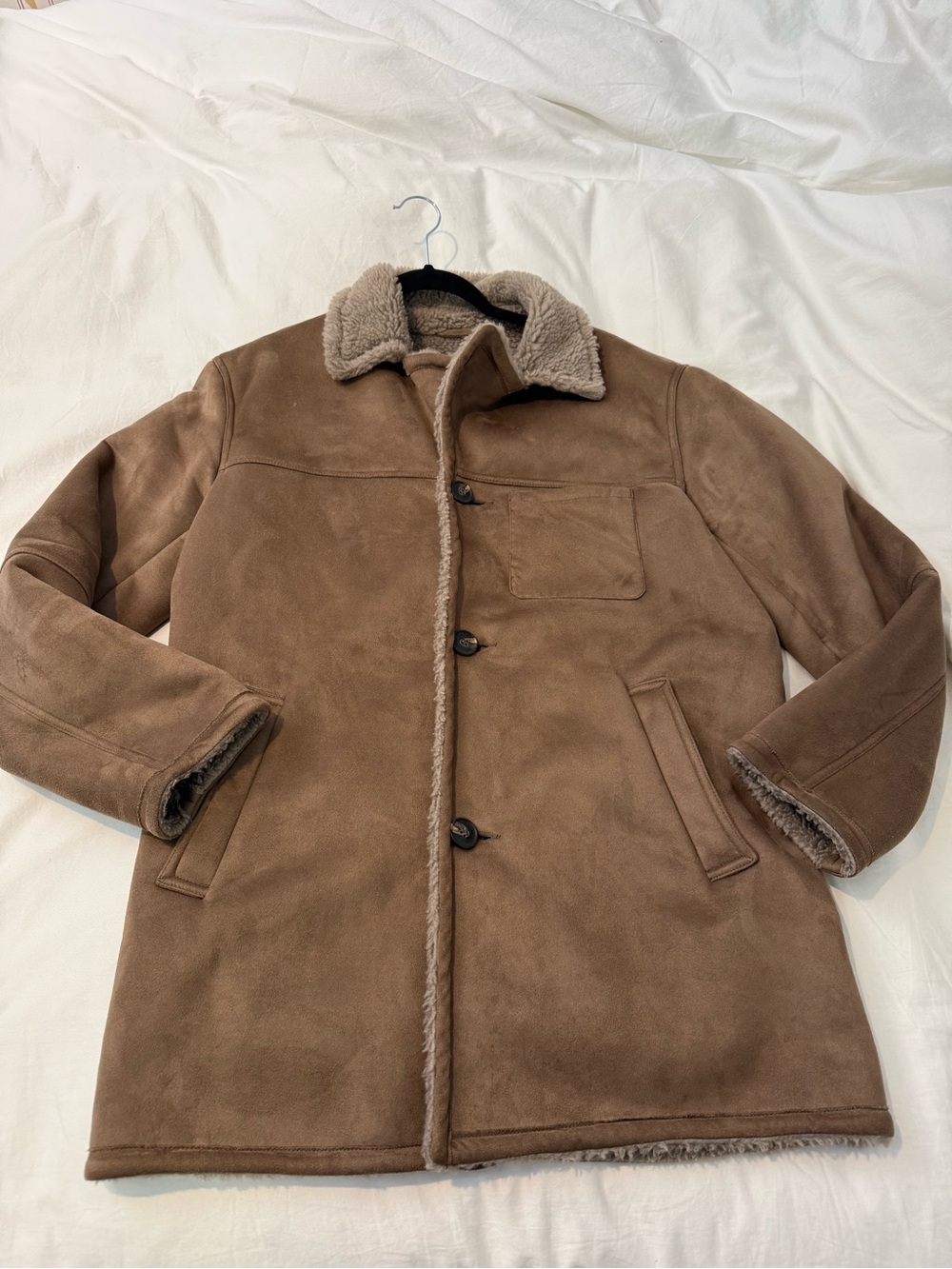 Custom Men's Tan Shearling-Trim Field Coat